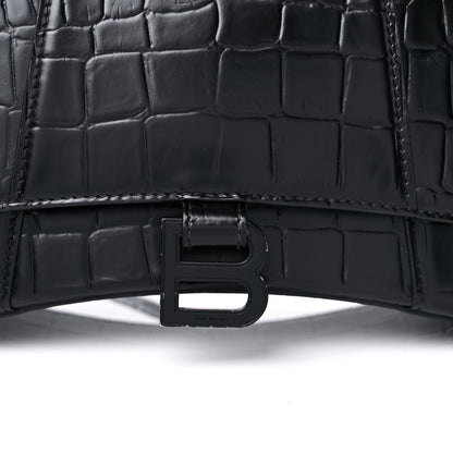 Balenciaga Shiny Calfskin Monochrome Crocodile Embossed Small Hourglass Top Handle Bag Black 13 of 15
