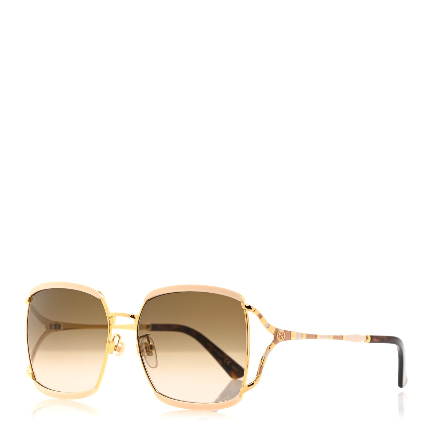 Metal Square Frame GG0593SK Sunglasses Ivory Gold Brown