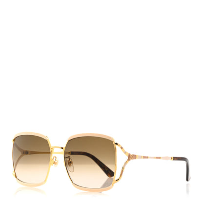 Gucci Metal Square Frame GG0593SK Sunglasses Ivory Gold Brown 1 of 8