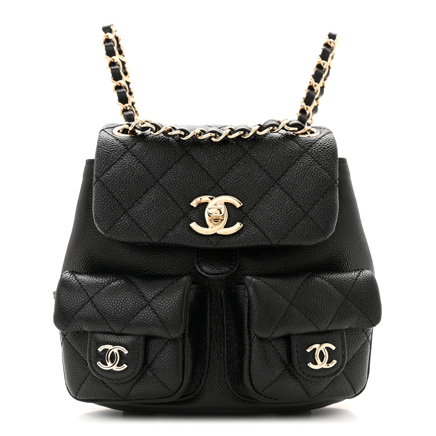 Chanel Shiny Caviar Quilted Small Duma Pockets Drawstring Backpack Black 1 of 10