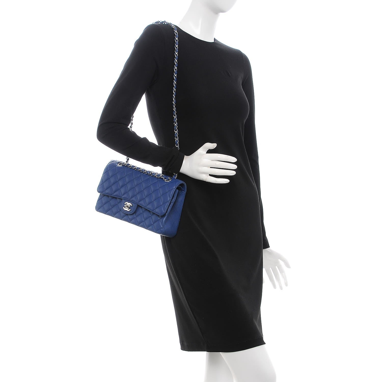 Chanel Caviar Quilted Medium Double Flap Dark Blue 3 of 8
