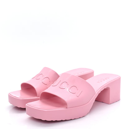 Gucci Rubber Gucci Logo Womens Platform 20/60mm Slide Sandals 38 Wild Rose 3 of 10