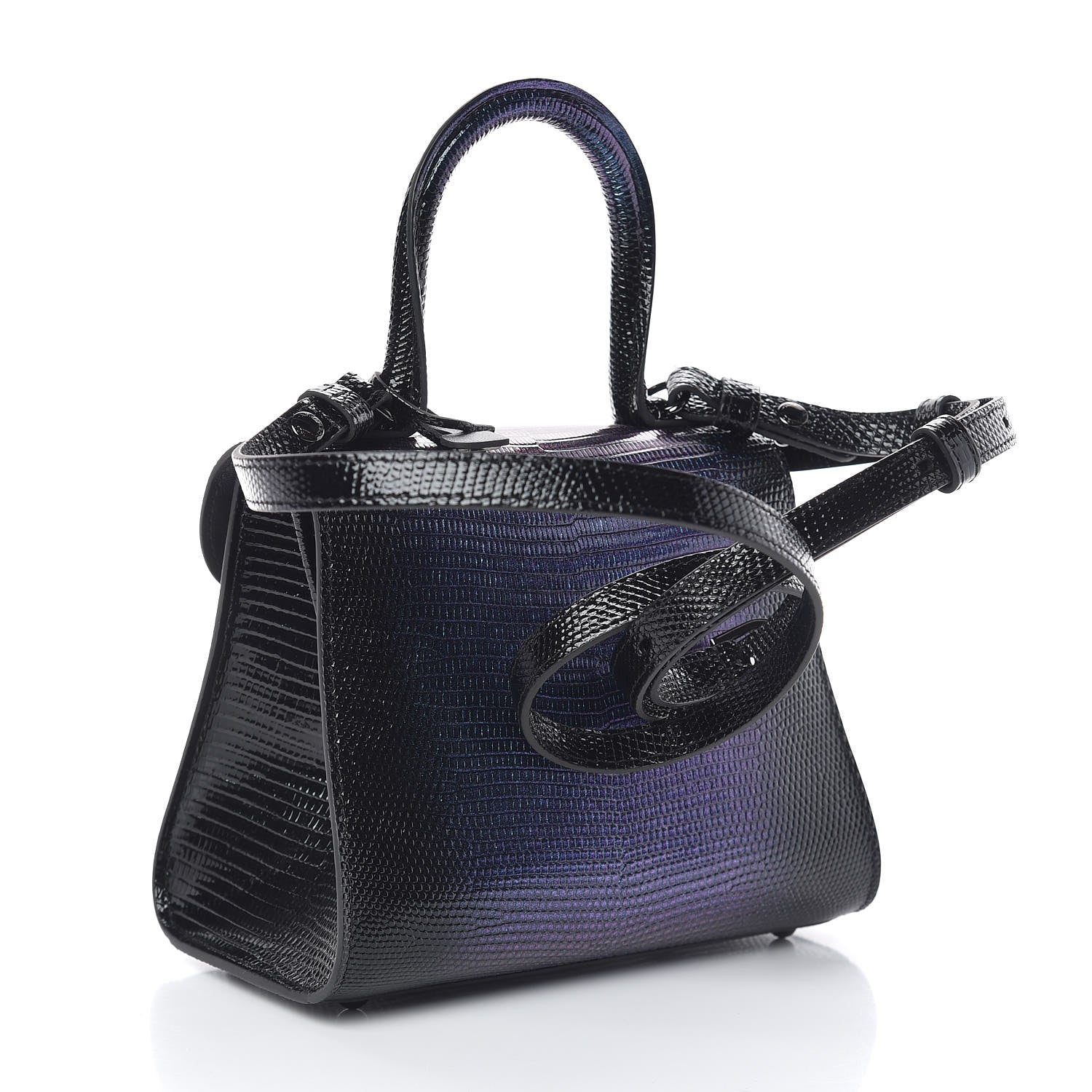 Delvaux Iridescent Lizard Mini Brillant Satchel Black 3 of 9