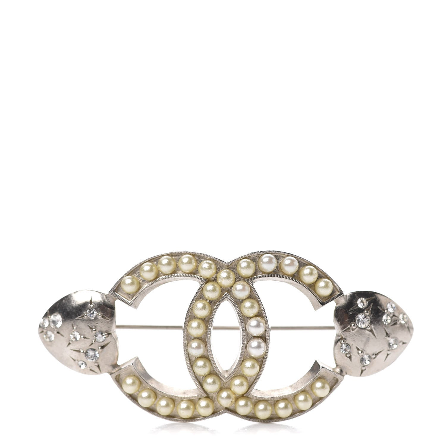 Chanel Crystal Pearl CC Brooch Silver 1 of 3