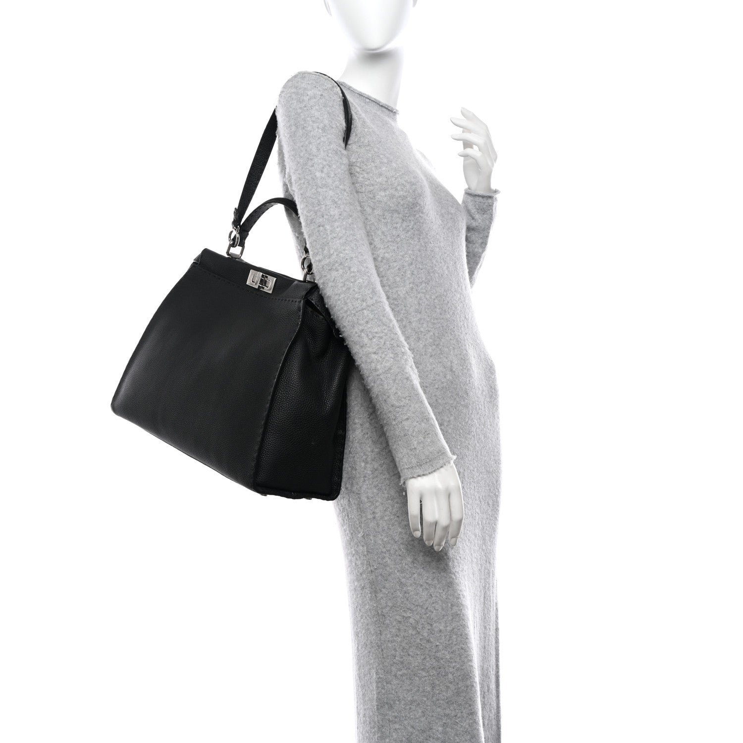 Fendi Cuoio Romano Selleria Bi-Color Large Peekaboo Iconic Satchel Black Mou 2 of 11
