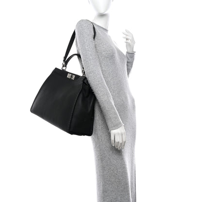 Fendi Cuoio Romano Selleria Bi-Color Large Peekaboo Iconic Satchel Black Mou 2 of 11