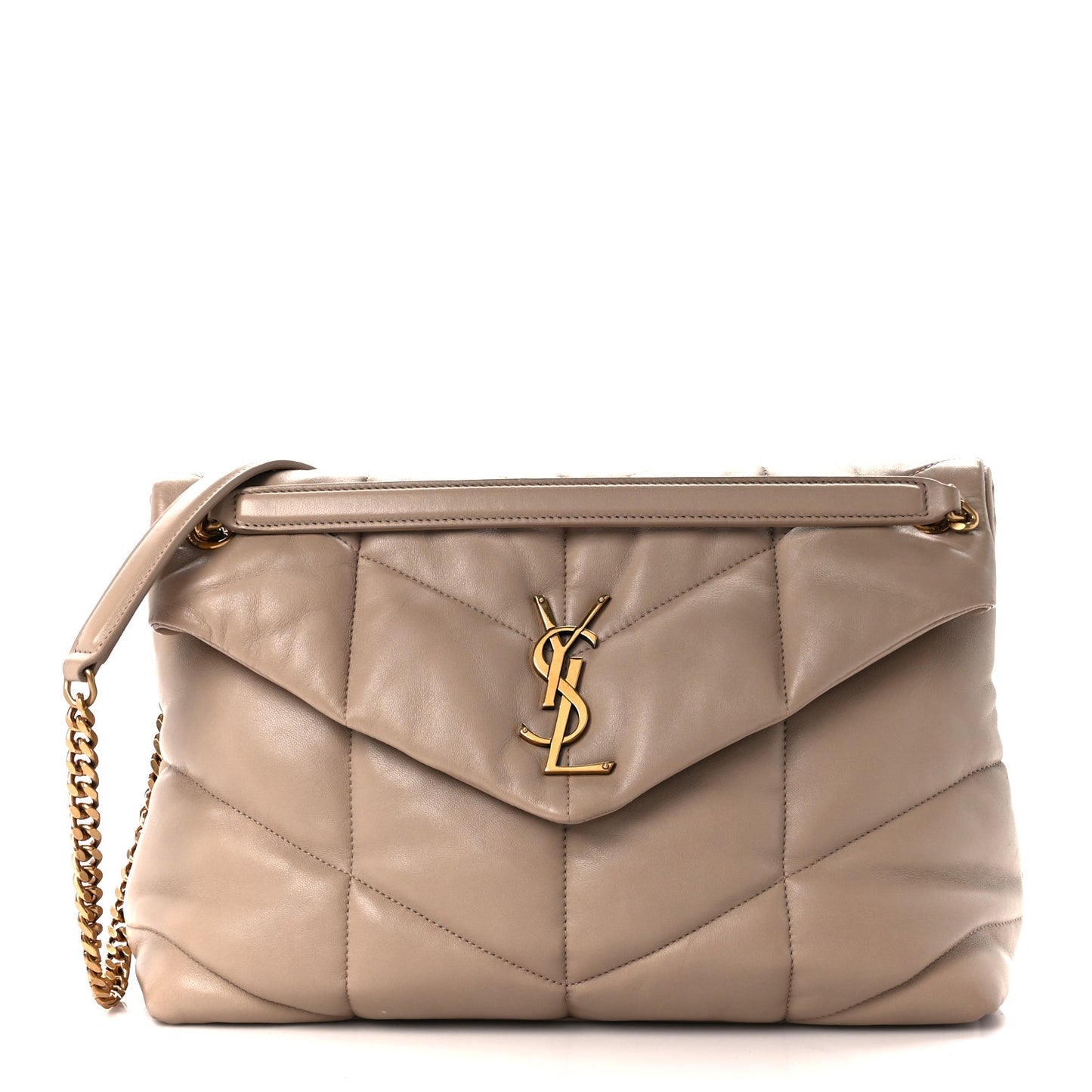 Lambskin Quilted Medium Loulou Puffer Monogram Chain Satchel Dark Beige