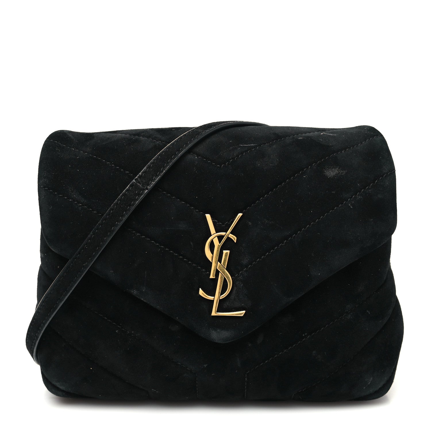 Saint Laurent Suede Y Quilted Monogram Toy Loulou Crossbody Bag Black 1 of 12