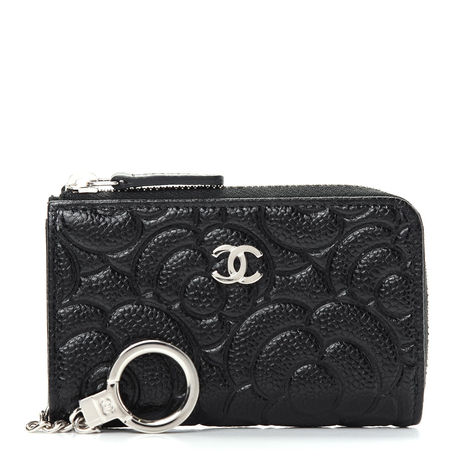 Chanel Caviar Camellia Embossed Key Holder Case Black 1 of 8
