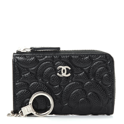 Chanel Caviar Camellia Embossed Key Holder Case Black 1 of 8