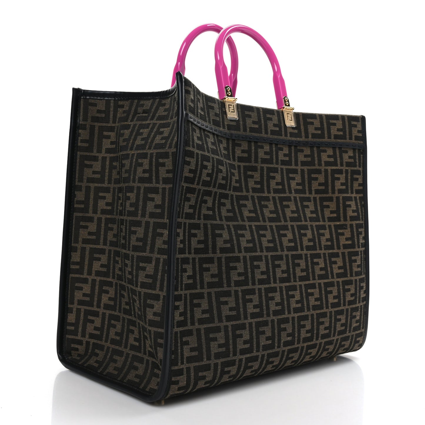 X VERSACE Fabric Jacquard Calfskin Plexiglass Fendace FF Medusa Studded Large Fendi Sunshine Shopper Tote Marrone Fuxia