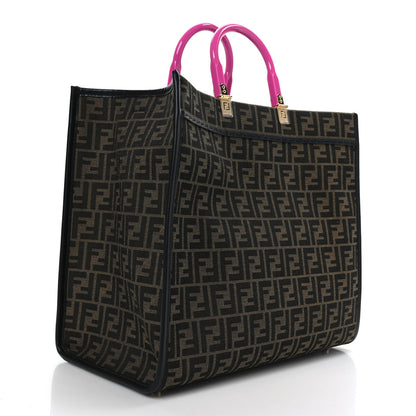 Fendi X VERSACE Fabric Jacquard Calfskin Plexiglass Fendace FF Medusa Studded Large Fendi Sunshine Shopper Tote Marrone Fuxia 2 of 10