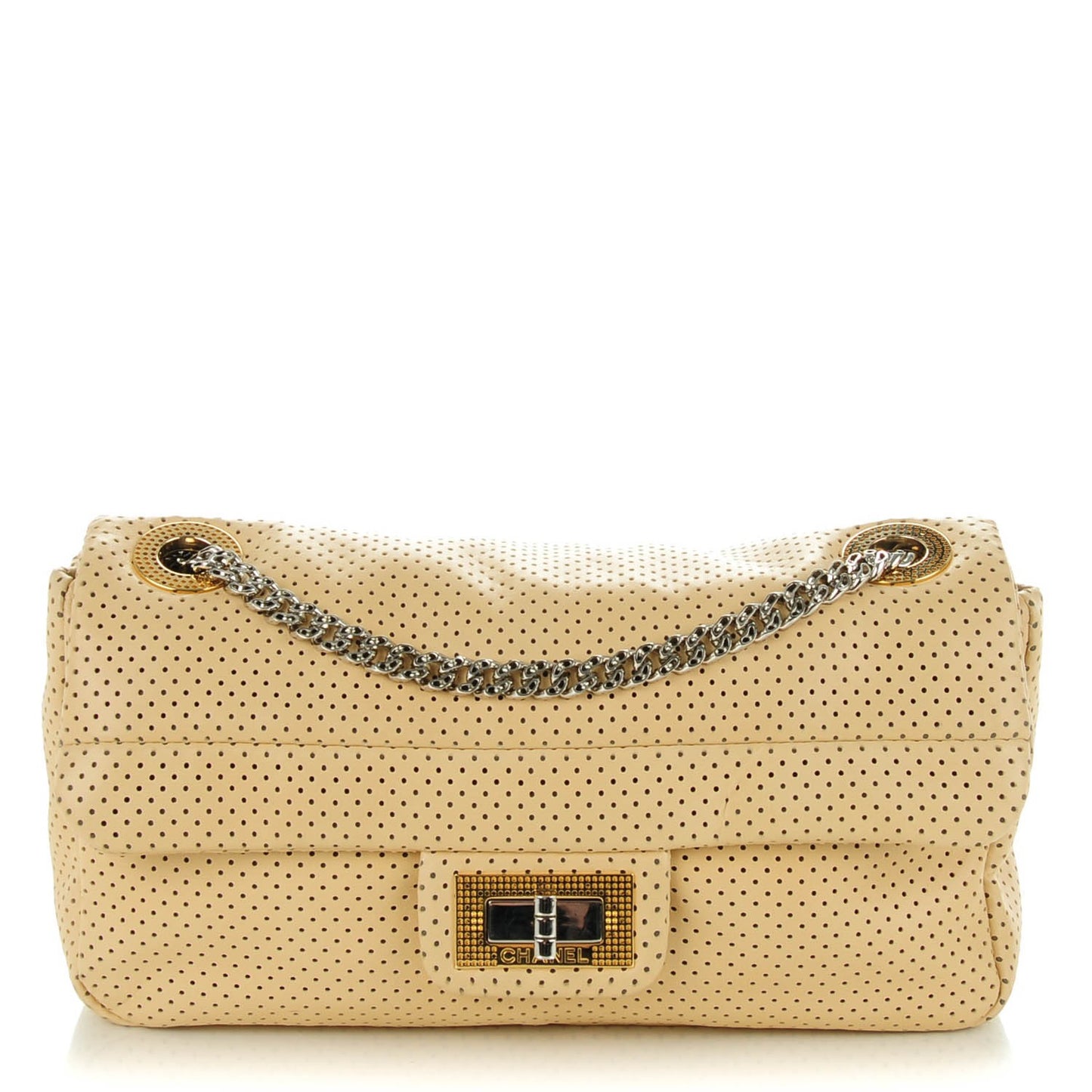 Lambskin Perforated Drill Flap Beige