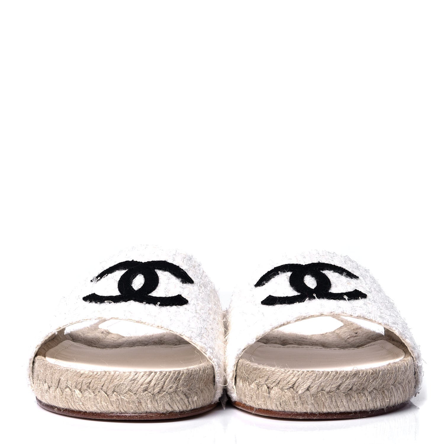 Chanel Tweed Grosgrain CC Mule Slide 38 White Black 2 of 6