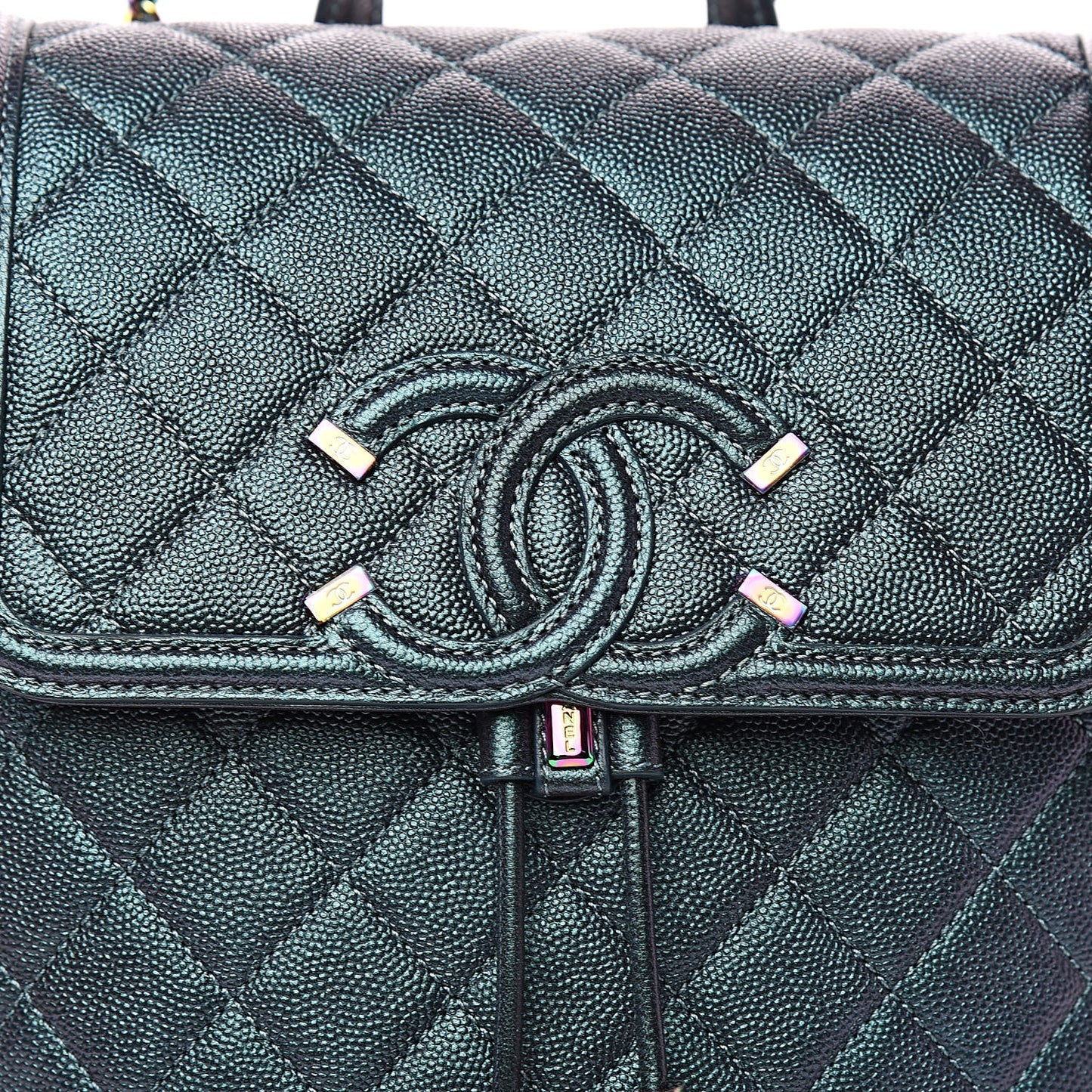 Iridescent Caviar Quilted Filigree Backpack Dark Turquoise