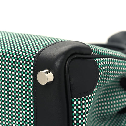 Hermes Toile Quadrille Swift Birkin 25 Black Menthe 12 of 13