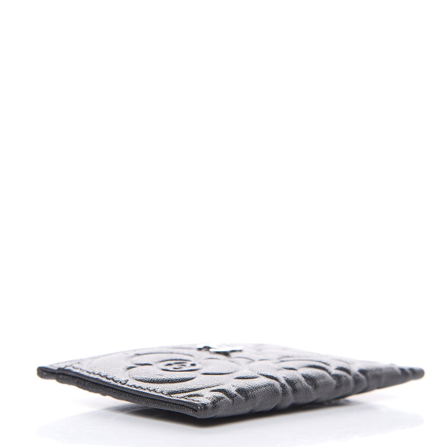 Goatskin Camellia Embossed Card Holder Wallet Grey