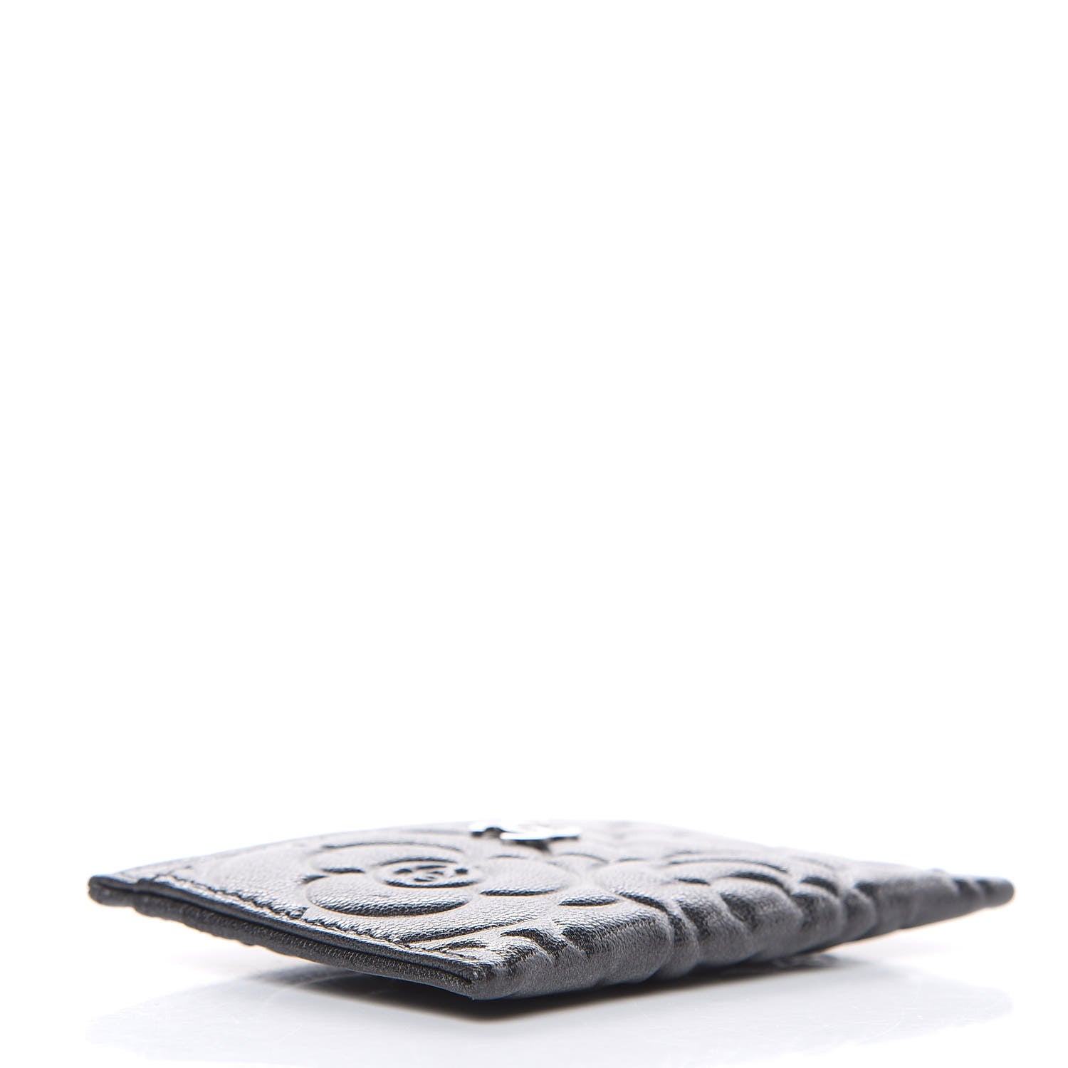 Chanel Goatskin Camellia Embossed Card Holder Wallet Grey 4 of 9