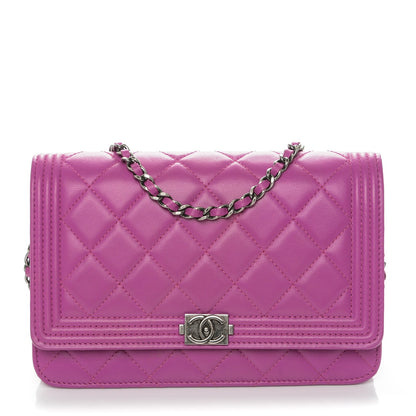 Chanel Lambskin Quilted Boy Wallet On Chain WOC Dark Pink 1 of 8