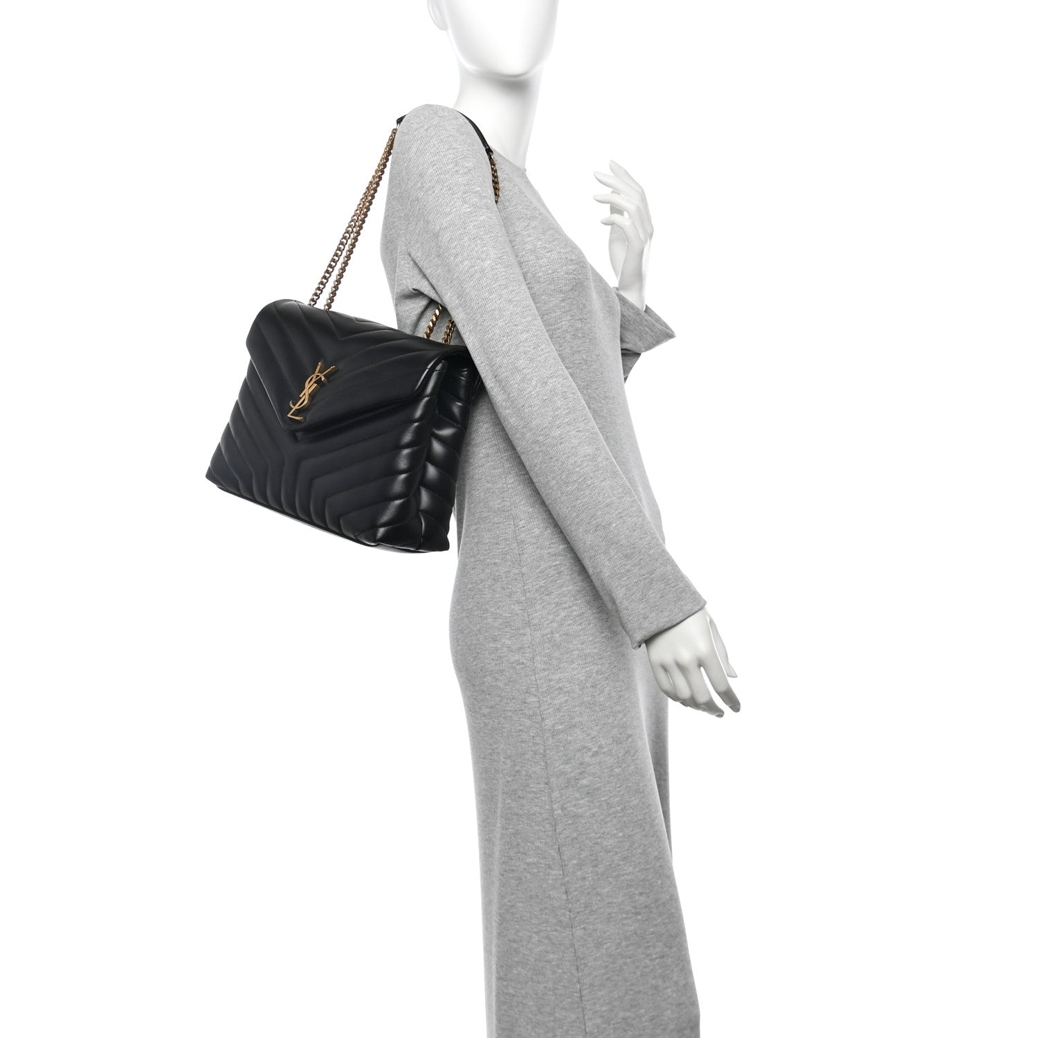 Saint Laurent Calfskin Y Quilted Monogram Medium Loulou Chain Satchel Black 2 of 12