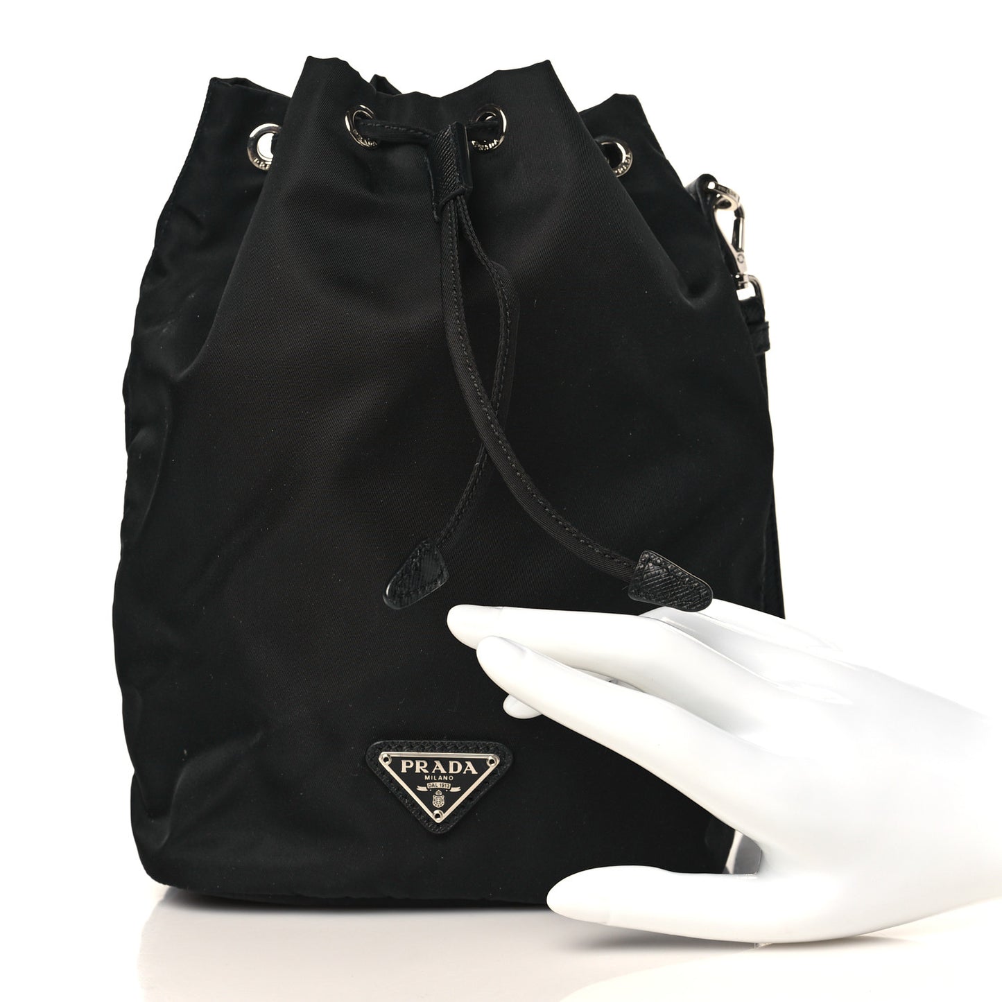 Saffiano Tessuto Nylon Vela Bucket Wristlet Black