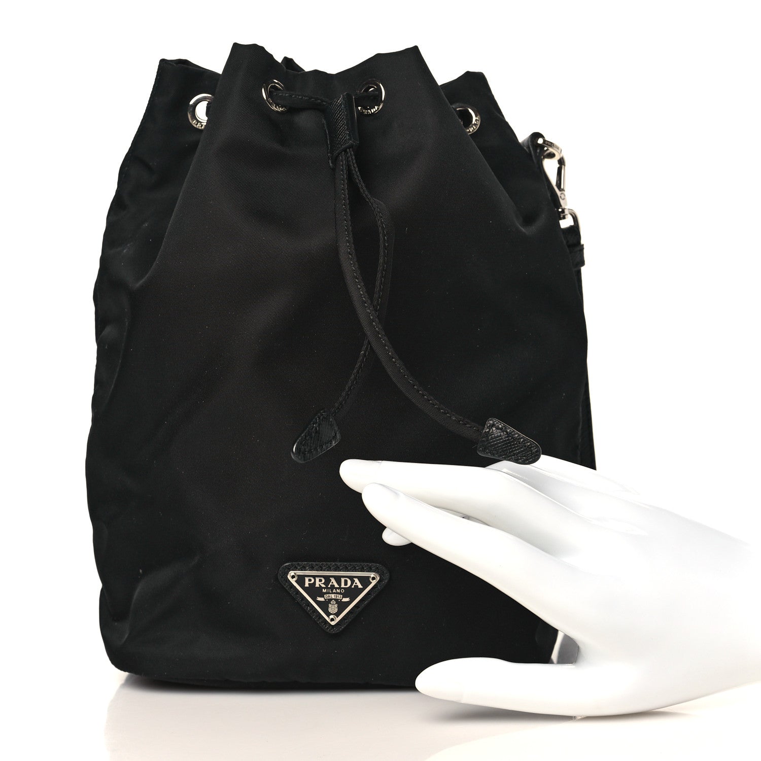 Prada Saffiano Tessuto Nylon Vela Bucket Wristlet Black 2 of 9