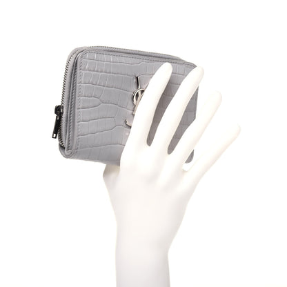 Saint Laurent Calfskin Crocodile Embossed Monogram Compact Wallet Mouse Grey 2 of 11