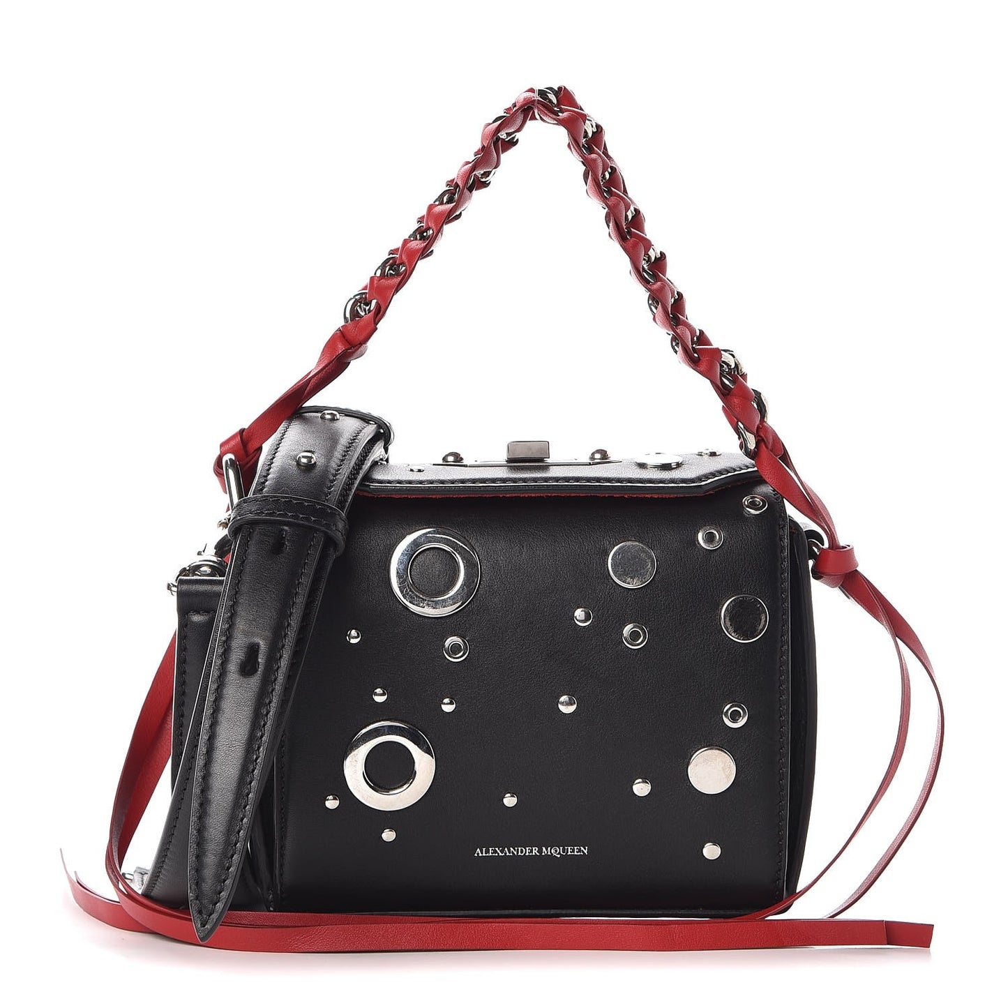 Calfskin Grommet Studded Box Shoulder Bag 19 Black