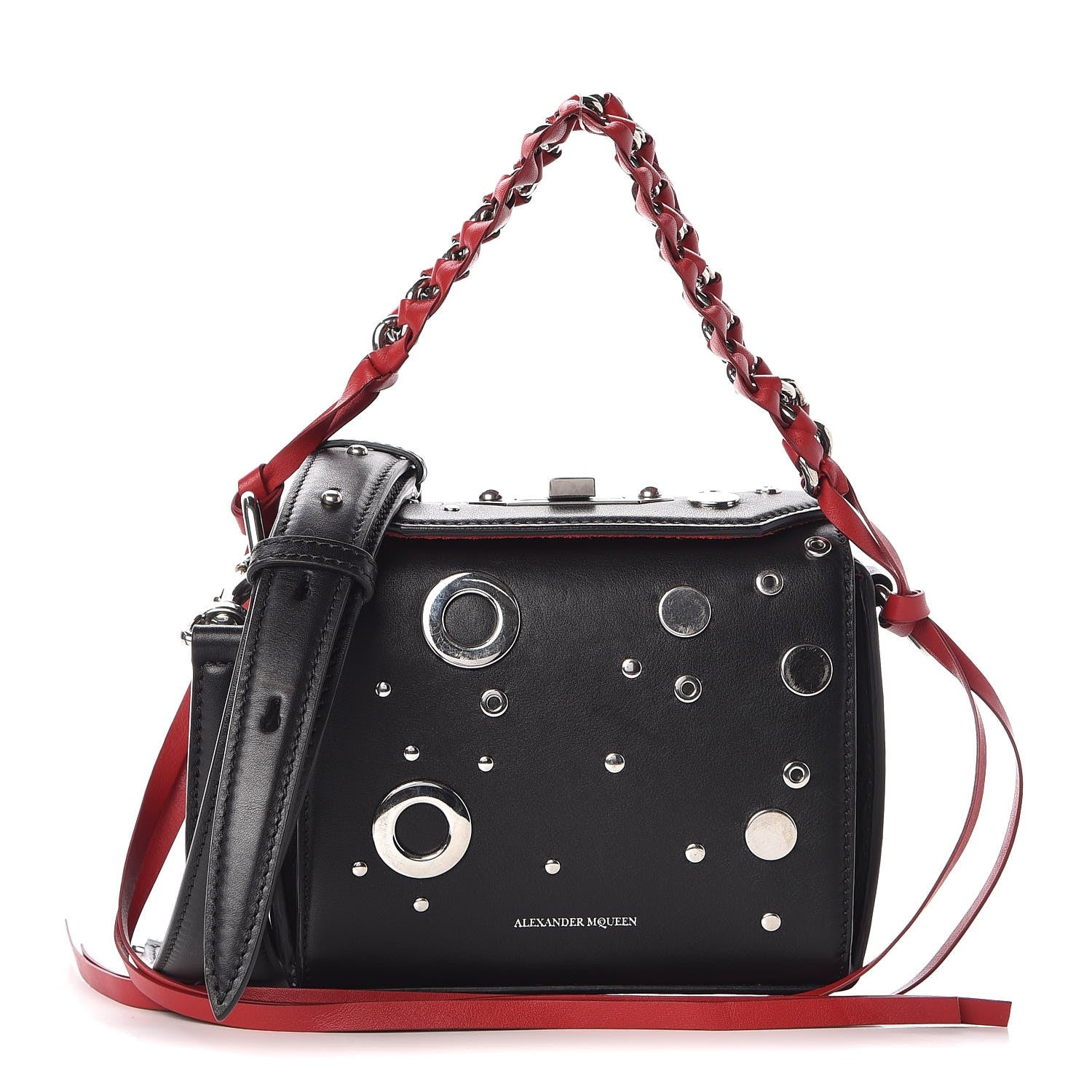 Alexander McQueen Calfskin Grommet Studded Box Shoulder Bag 19 Black 1 of 8