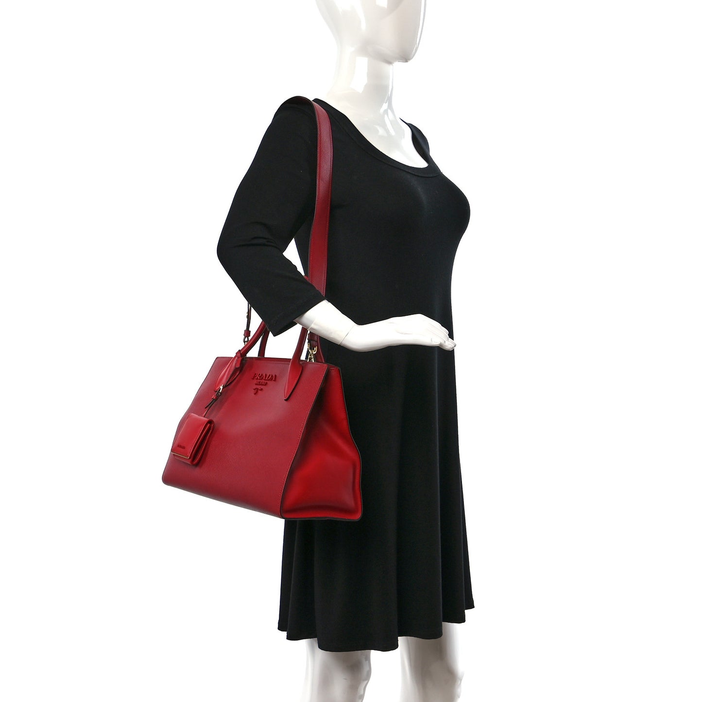 Saffiano Cuir Calfskin Medium Monochrome Top Handle Tote Fuoco