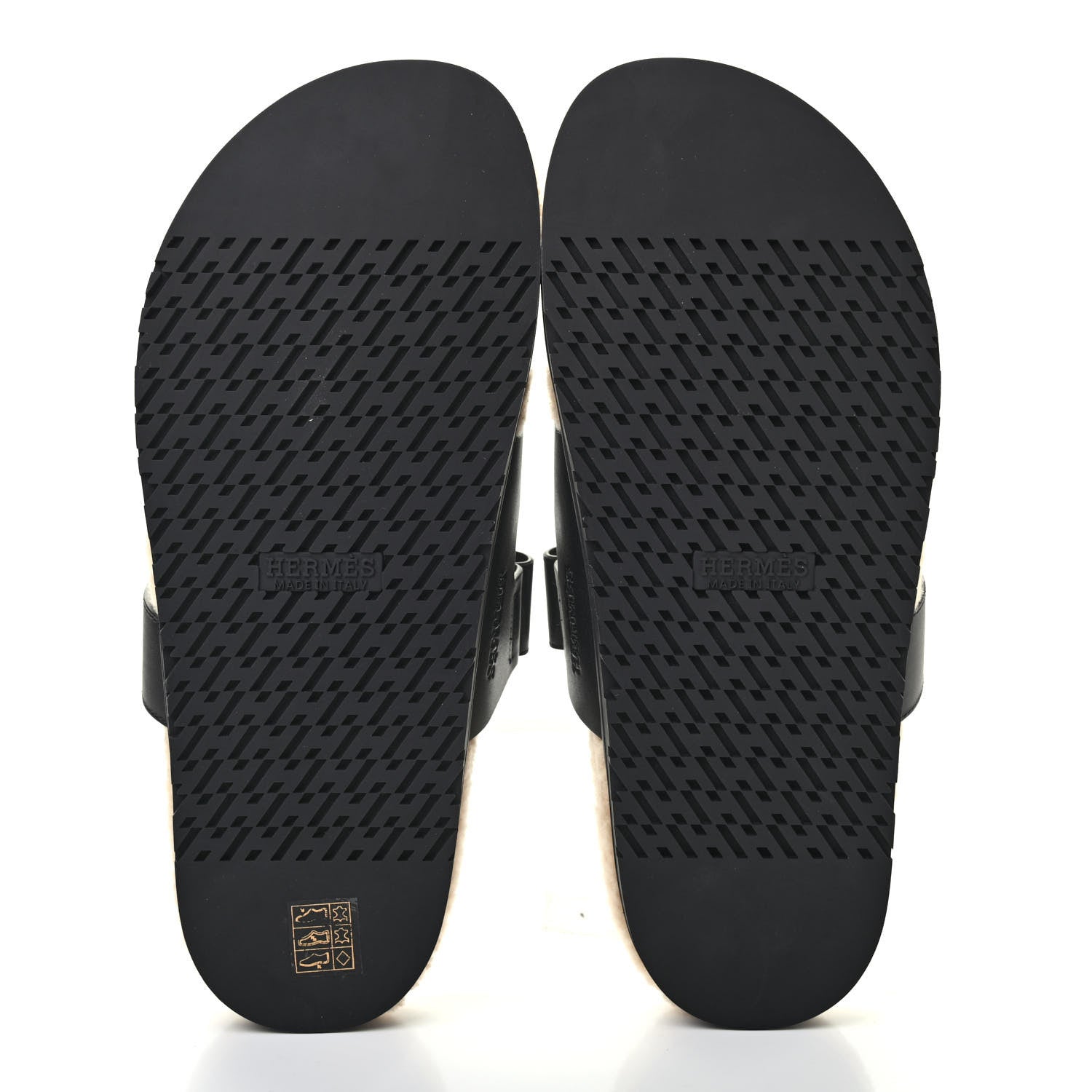 Hermes Veau Indios Woolskin Mens Chypre Sandals 44 Black Ecru 5 of 8