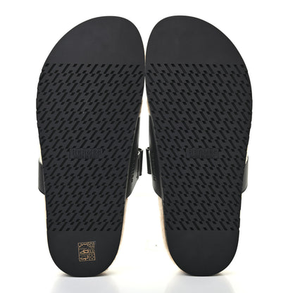 Hermes Veau Indios Woolskin Mens Chypre Sandals 44 Black Ecru 5 of 8