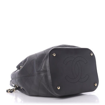 Chanel Calfskin Stitched Chain Top Handle Bucket Bag Black 5 of 11