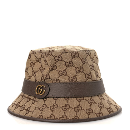Gucci Monogram Textured Dollar Calfskin GG Jago Bucket Hat S Cacao Beige 1 of 11