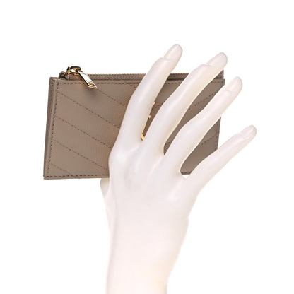 Saint Laurent Grain De Poudre Matelasse Chevron Monogram Fragments Zippered Card Case Nude Powder 2 of 9