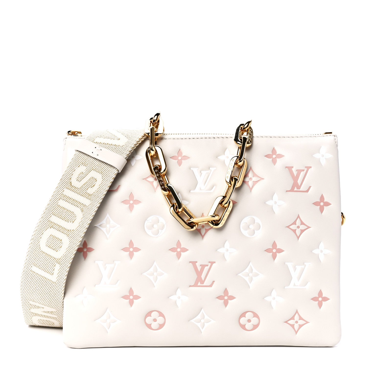 Louis Vuitton Lambskin Embossed Monogram Coussin PM Natural Creme 1 of 10