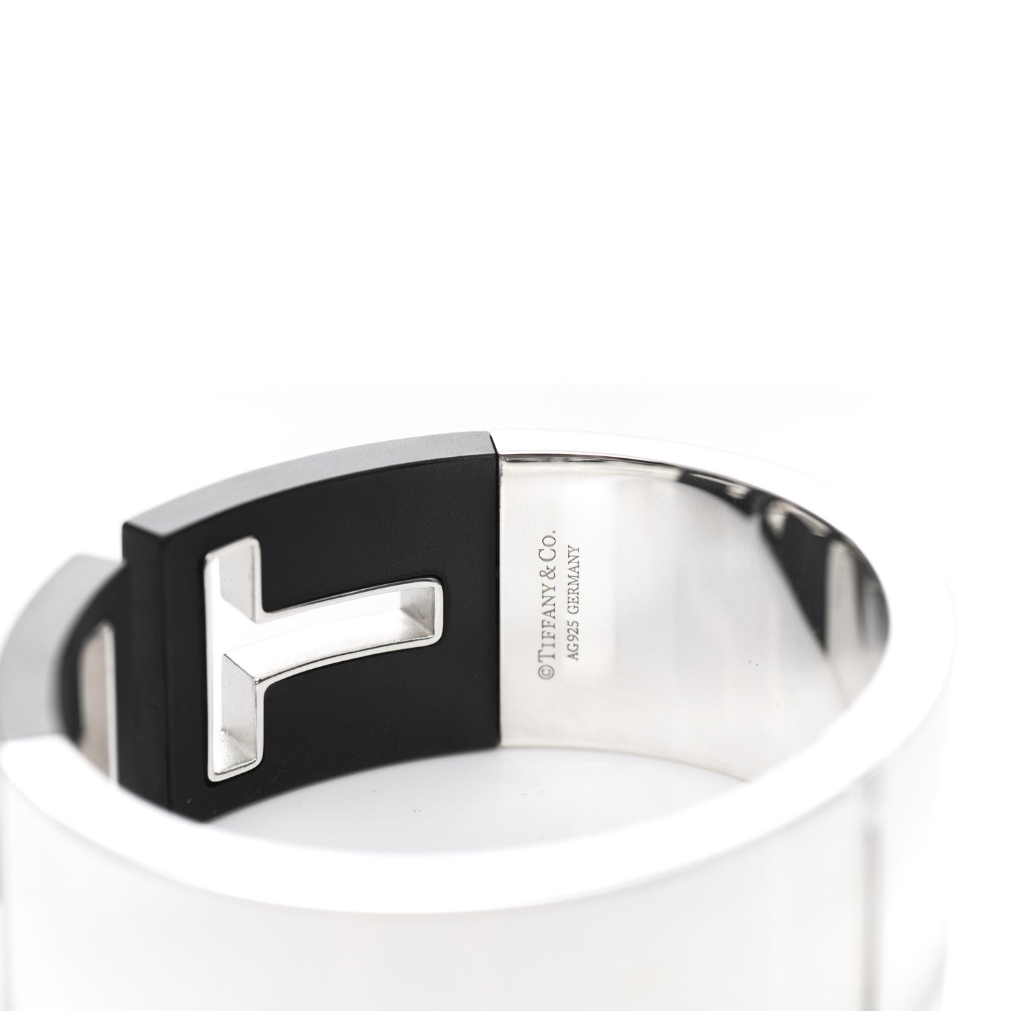 Sterling Silver Black Ceramic T Cutout Cuff Bracelet