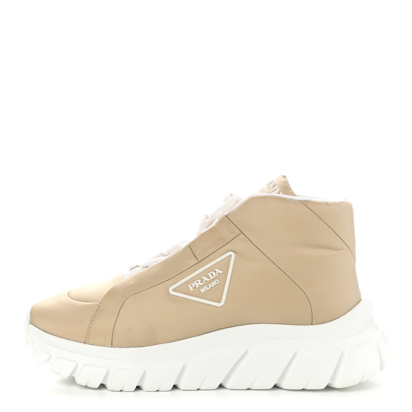 Re-Nylon Gabardine Rubber Triangle Logo Quilted Womens Rush Piuma 50mm Mid Sneakers 38.5 Deserto
