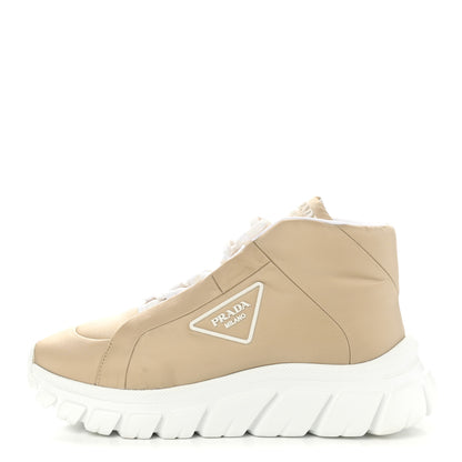 Prada Re-Nylon Gabardine Rubber Triangle Logo Quilted Womens Rush Piuma 50mm Mid Sneakers 38.5 Deserto 1 of 9