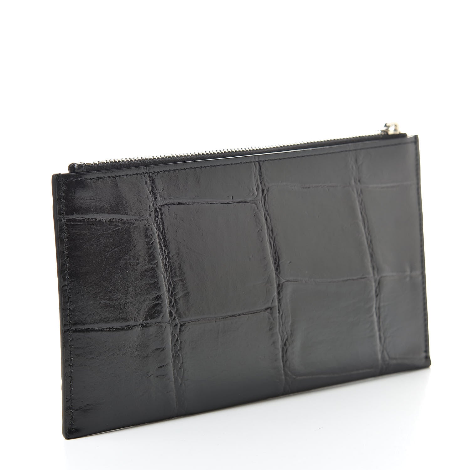 Saint Laurent Calfskin Crocodile Embossed Monogram Bill Pouch Black 3 of 8