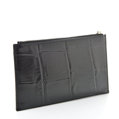 Saint Laurent Calfskin Crocodile Embossed Monogram Bill Pouch Black 3 of 8