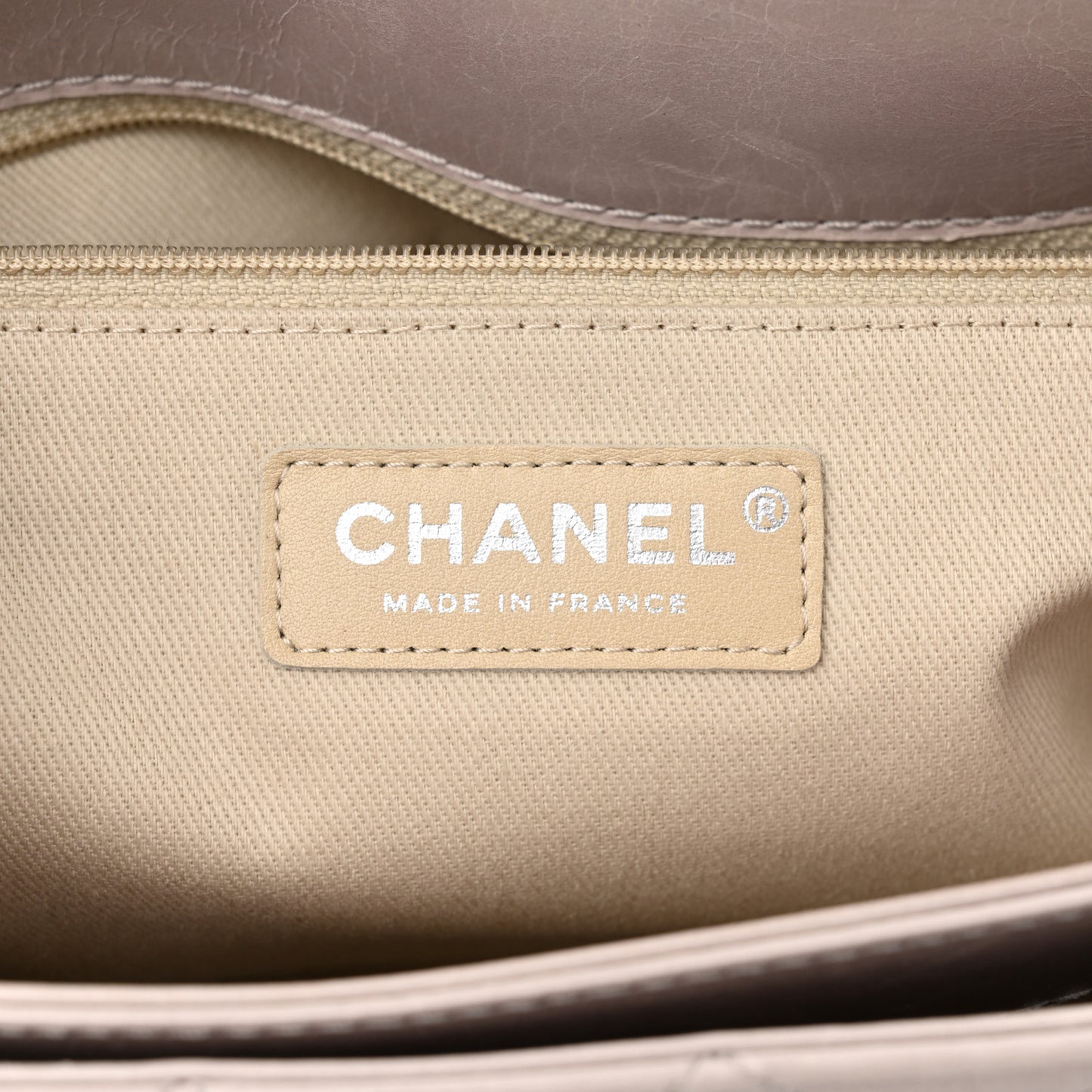 Glazed Calfskin Quilted Medium Lady Pearly Flap Light Beige
