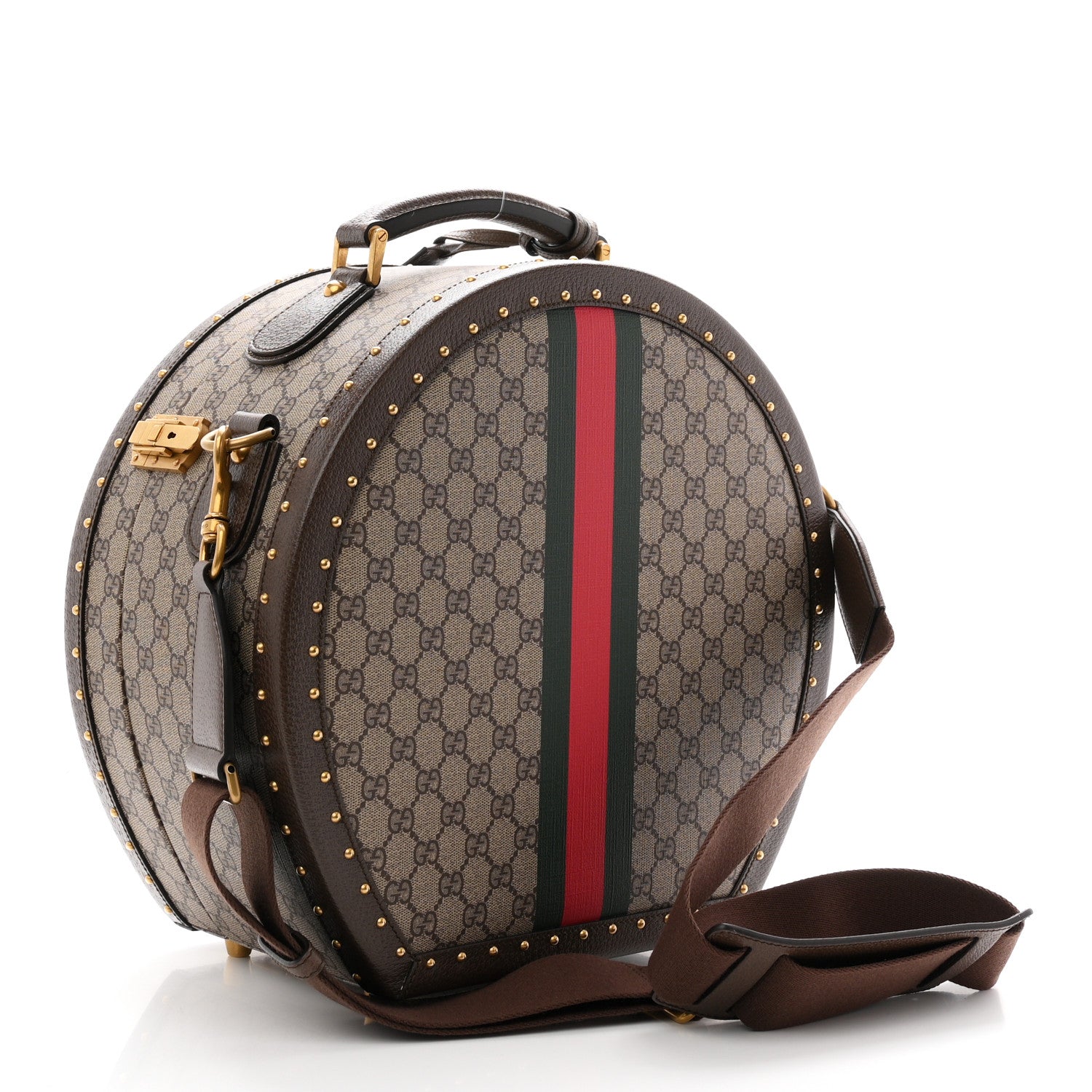 Gucci GG Supreme Monogram Textured Dollar Calfskin Web Savoy Hat Box Beige Ebony New Acero 3 of 9