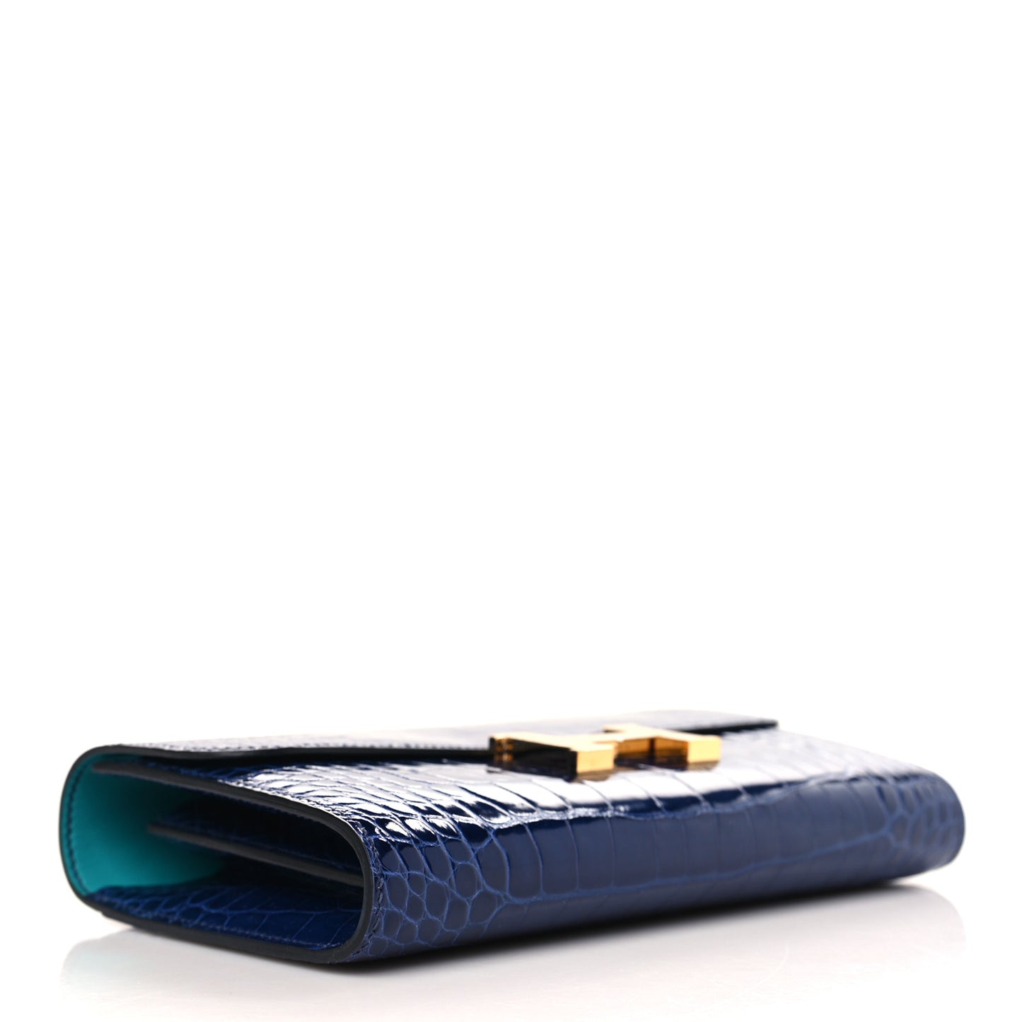 Shiny Alligator Verso Constance Long Wallet Bleu Saphir Bleu Paon