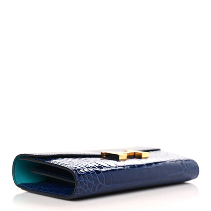 Hermes Shiny Alligator Verso Constance Long Wallet Bleu Saphir Bleu Paon 4 of 8