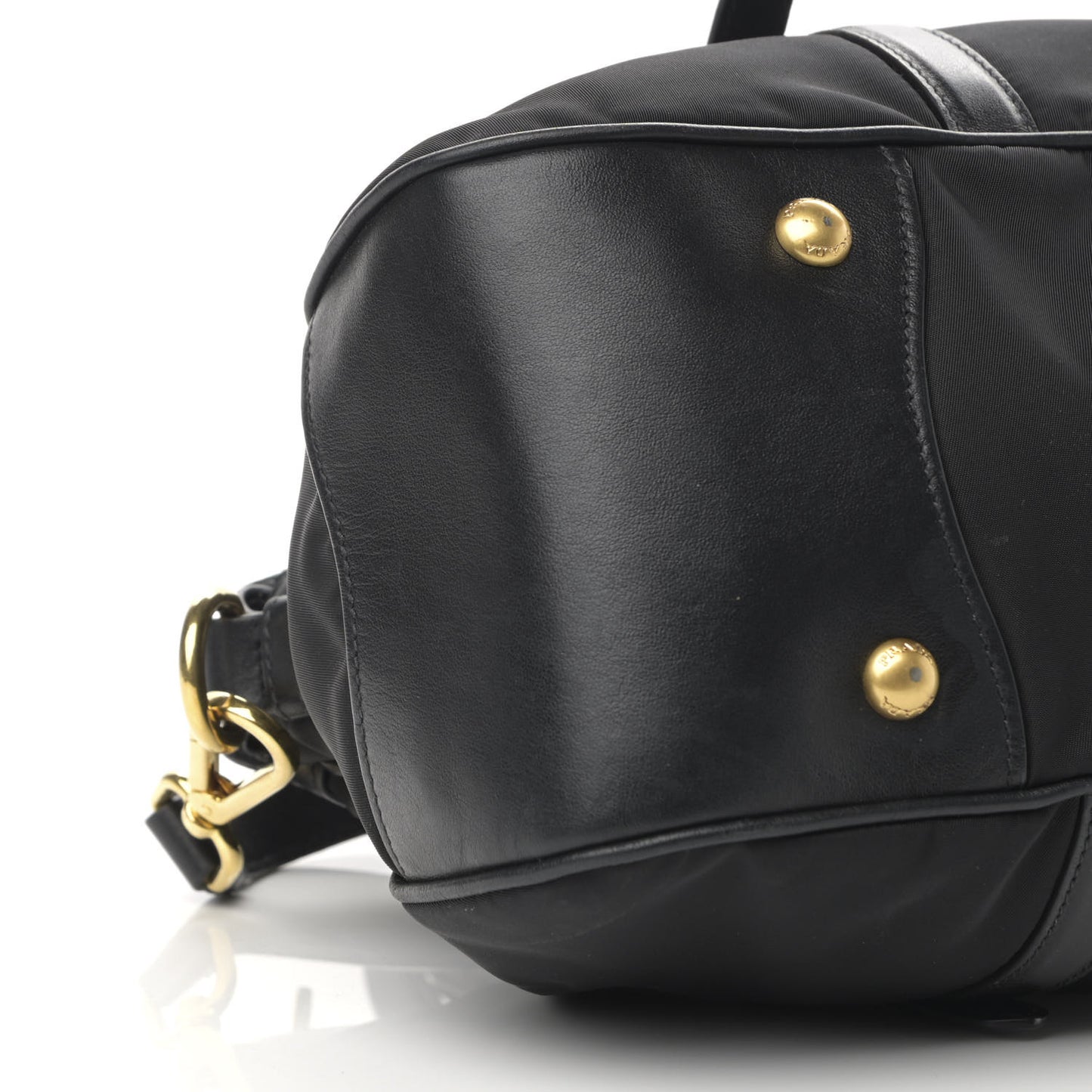 Nylon Tessuto Soft Calfskin Small Shopping Satchel Black