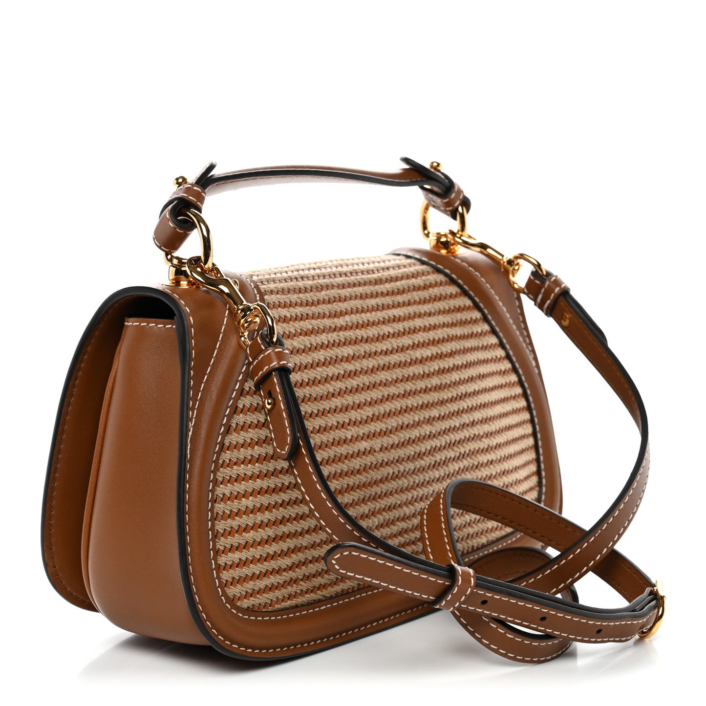 Calfskin Raffia Medium Blondie Top Handle Bag Brown