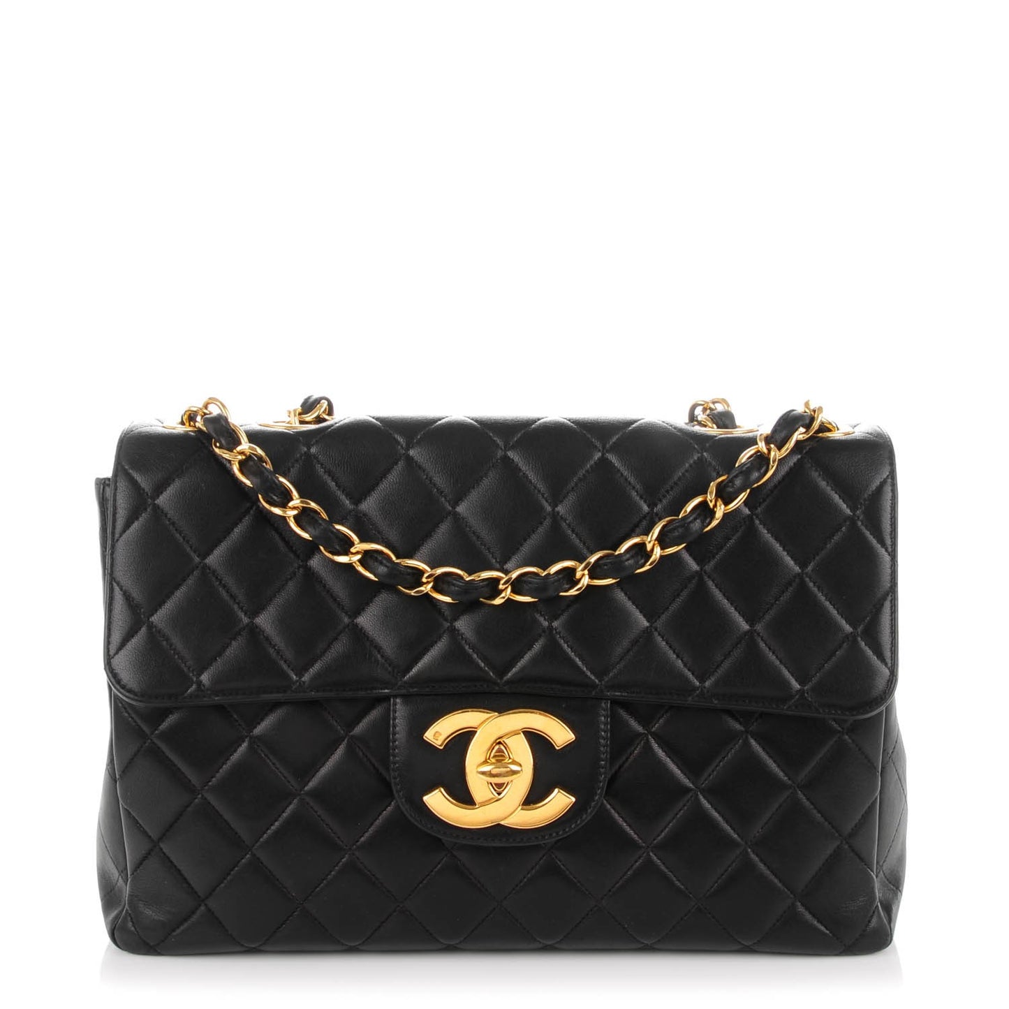 Lambskin Quilted Jumbo Single Flap Black