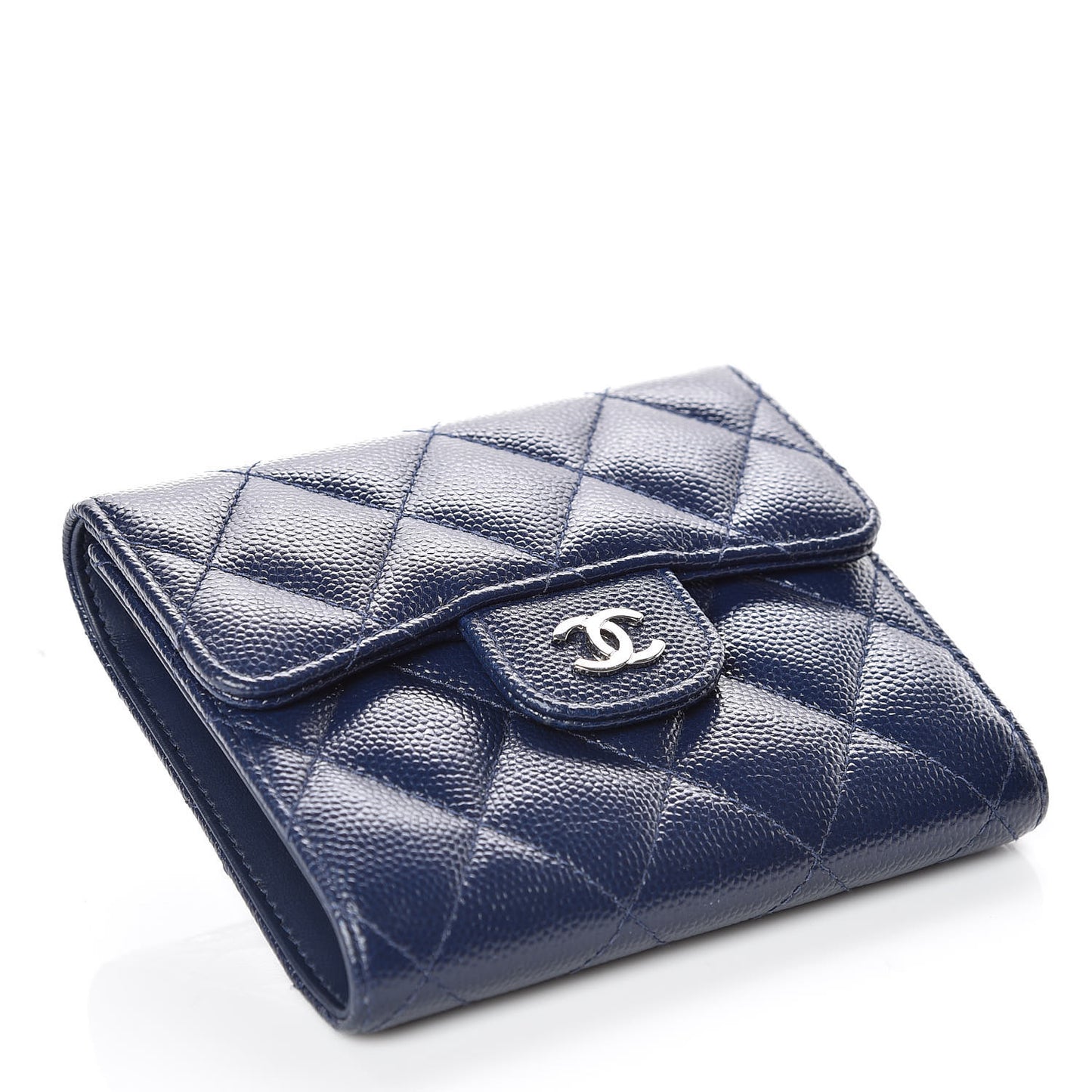 Caviar Quilted Compact Flap Wallet Navy