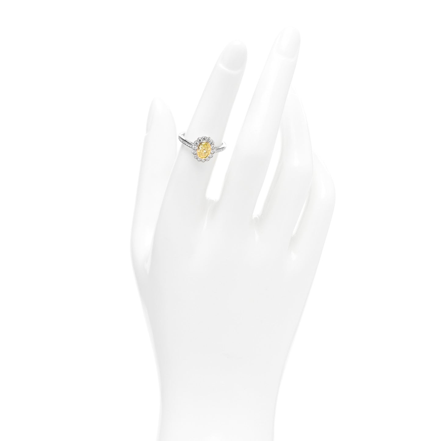 Platinum 18K Yellow Gold Yellow Diamond .59ct Enchant Oval Engagement Ring 51 5.75